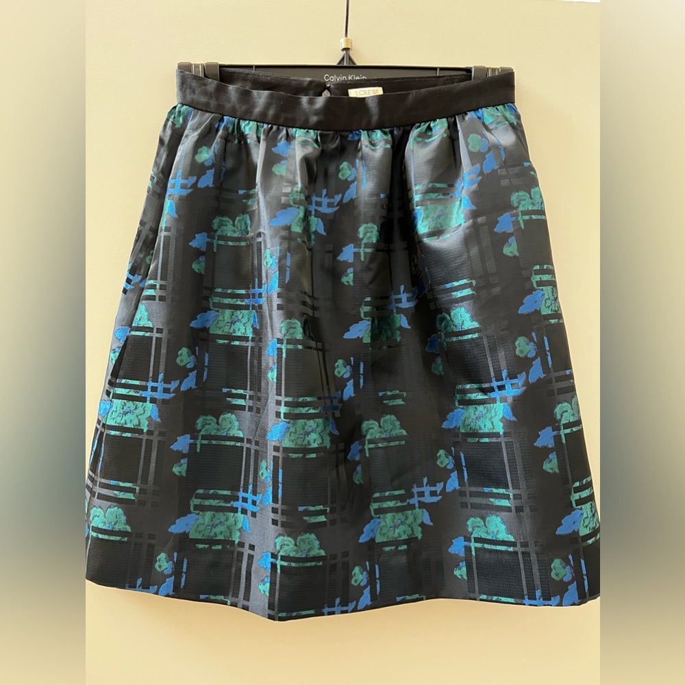 NWT J. Crew Plaid  Jacquard Blue Green A-Line Skirt Sz 4